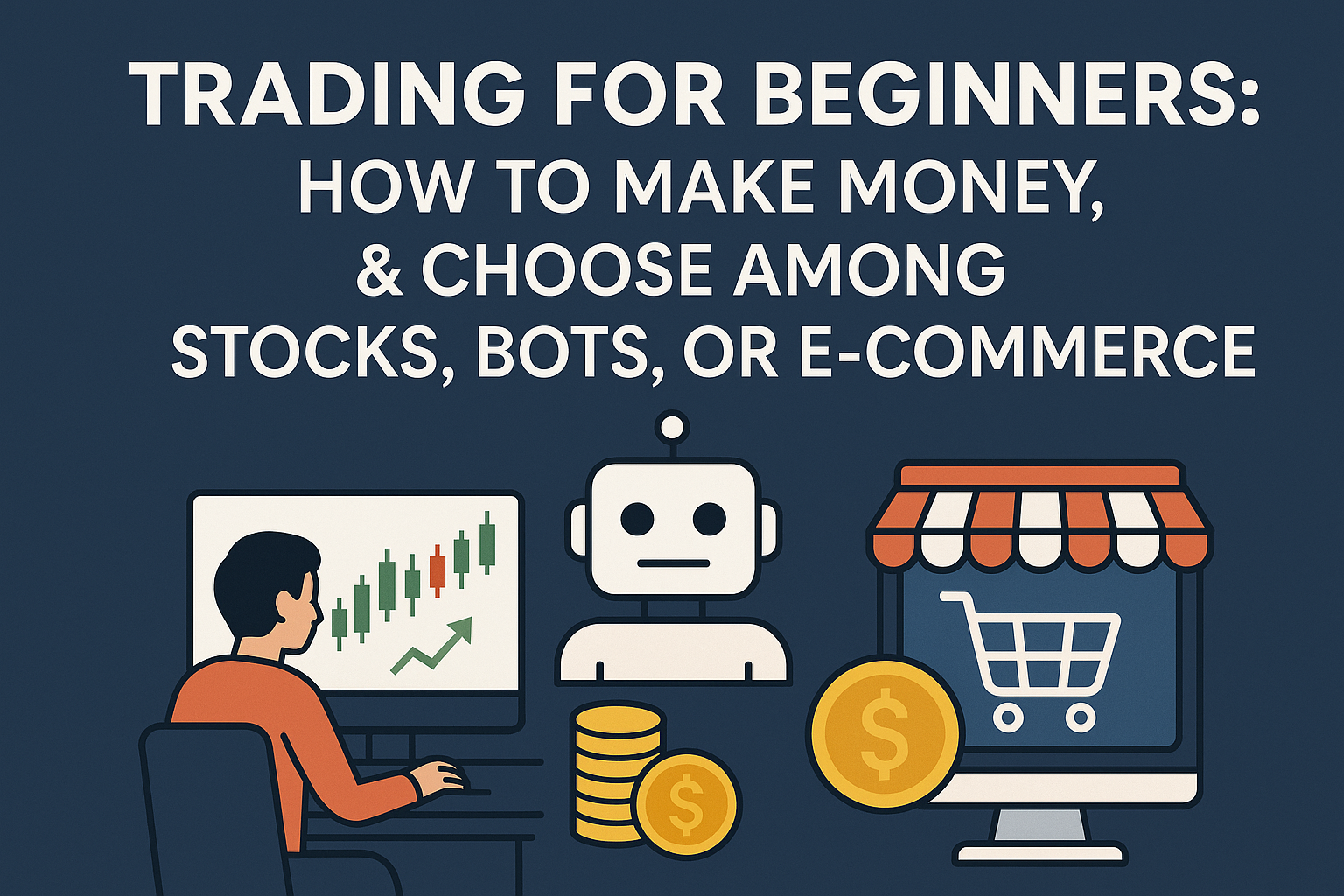 Trading for Beginners: How To Make Money & Choose among Stocks, Bots, or E-commerce. Trading