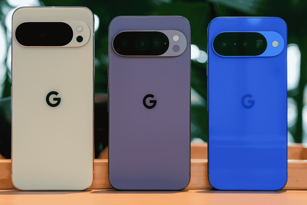 Google Pixel 10 smartphone back view showcasing sleek design, dual camera setup, and premium finish with signature horizontal camera bar.