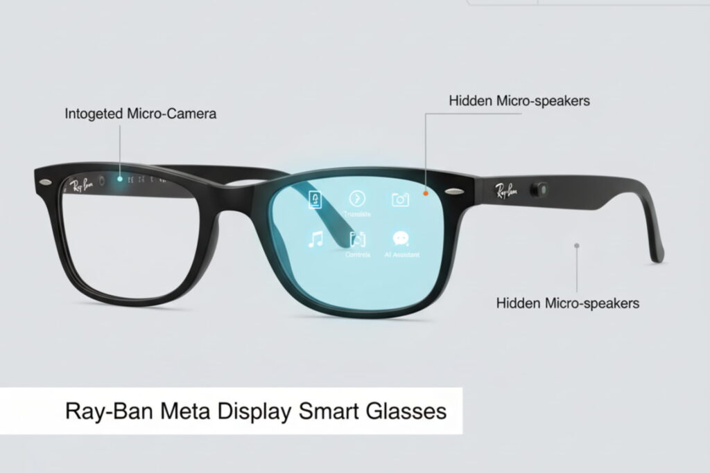 Ray-Ban Meta Display smart glasses with AR lens, camera, and AI assistant features, Meta’s new glasses