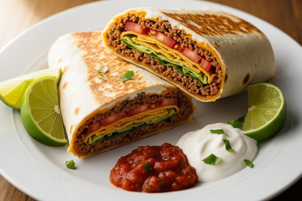 Crunchwrap Supreme, Homemade Crunchwrap, Homemade Crunchwrap in plate,