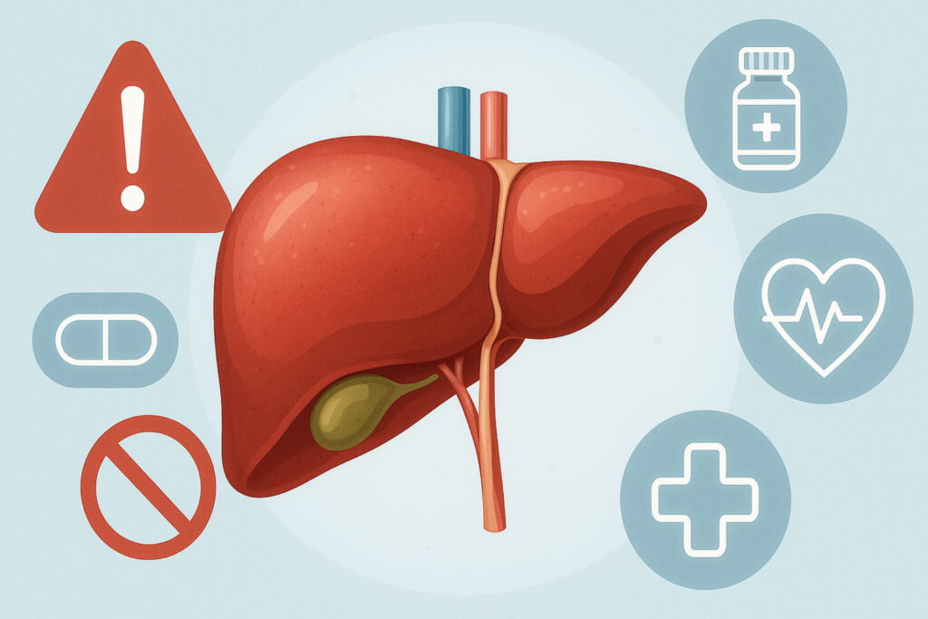 Medical illustration of liver health risks from Tylenol overdose, tylenol risks, tylenol dosage,