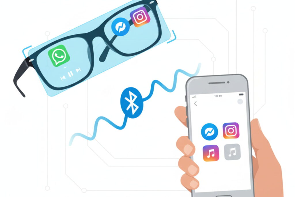 Meta smart glasses connected to smartphone with Bluetooth and app integration, Meta’s new glasses