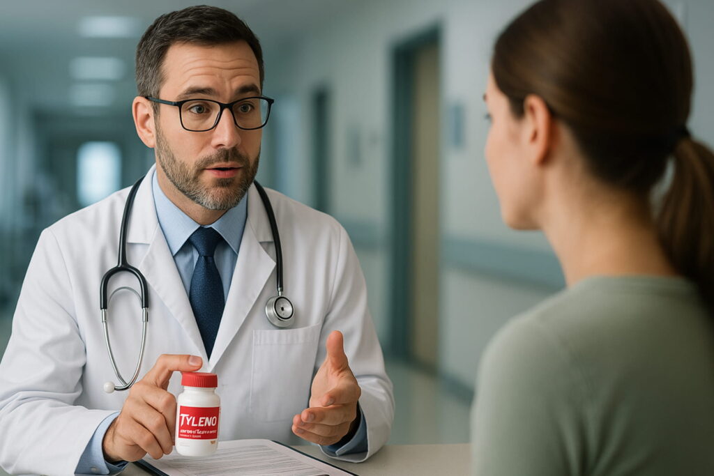 Doctor explaining Tylenol precautions to a patient, tylenol