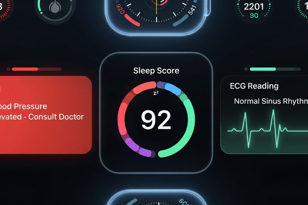 Apple Watch Ultra 3 screen displaying health features, including sleep score and hypertension alerts, Apple Watch Ultra 3