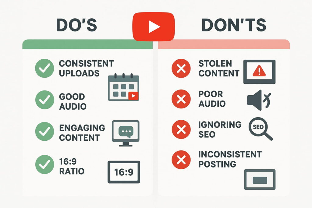 YouTube channel mistakes, do and don'ts for YouTube channels, 