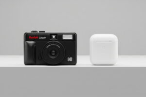 Kodak Camera, mini camera, camera size comparison with AirPods case, retro mini camera, portable keychain camera