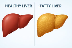 Healthy liver vs fatty liver comparison, medical infographic, liver disease awareness Healthy liver vs fatty liver comparison, medical infographic, liver disease awareness, fatty liver