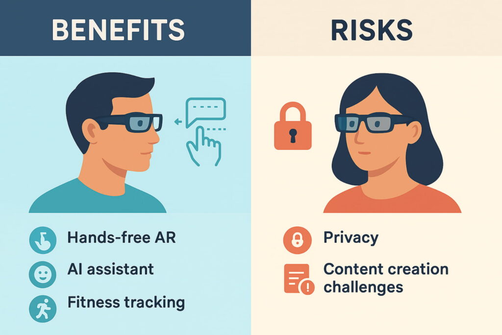 Pros and risks of Meta smart glasses with features on one side and privacy concerns on the other, Meta’s new glasses