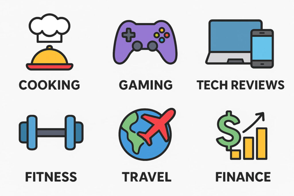 youtube channel, youtube channel niches, cooking, gaming, tech reviw, fitness, travel, finance