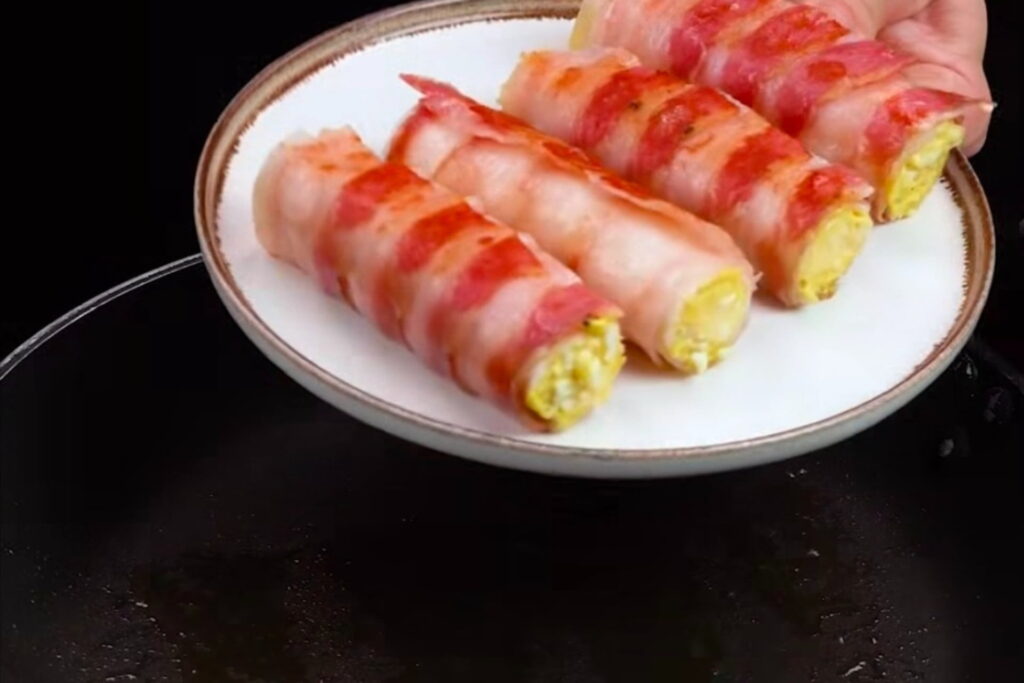 bread appetizers, egg bread roll wrapped in bacon, bacon bread appetizer