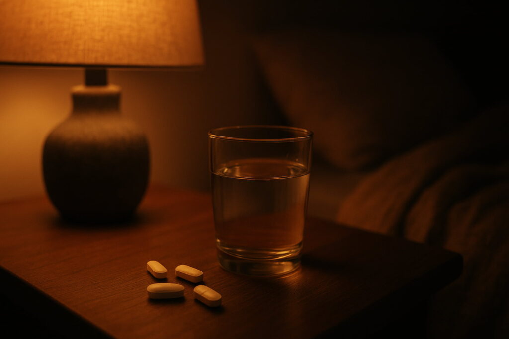 Nighttime supplement routine with Magnesium Glycinate for sleep and Ashwagandha KSM-66 for stress relief and anxiety reduction (Best Time to Take Supplements for Sleep), supplements