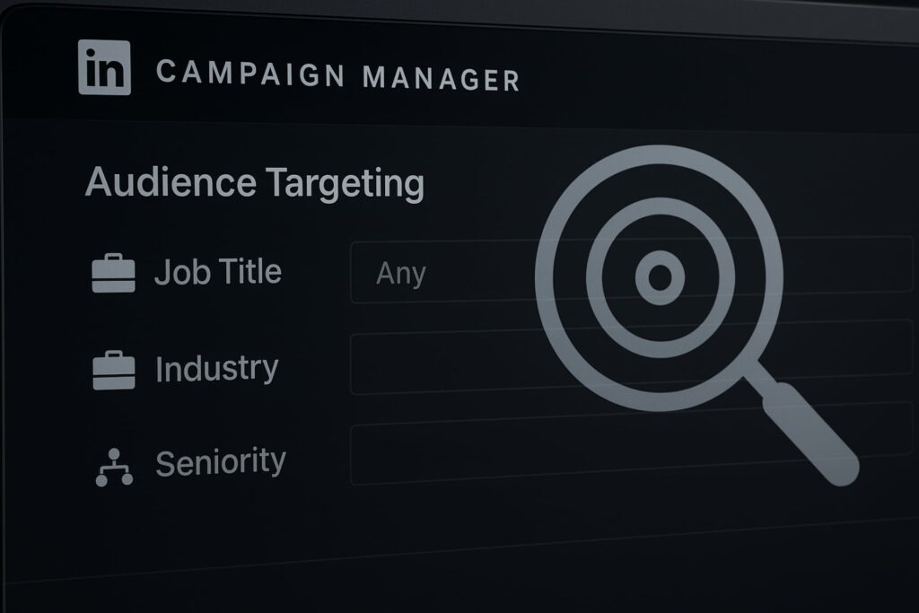LinkedIn Ads Campaign Manager interface highlighting precise audience targeting options by Job Title, Industry, and skills, essential for effective B2B Lead Generation and budgeting, LinkedIn marketing