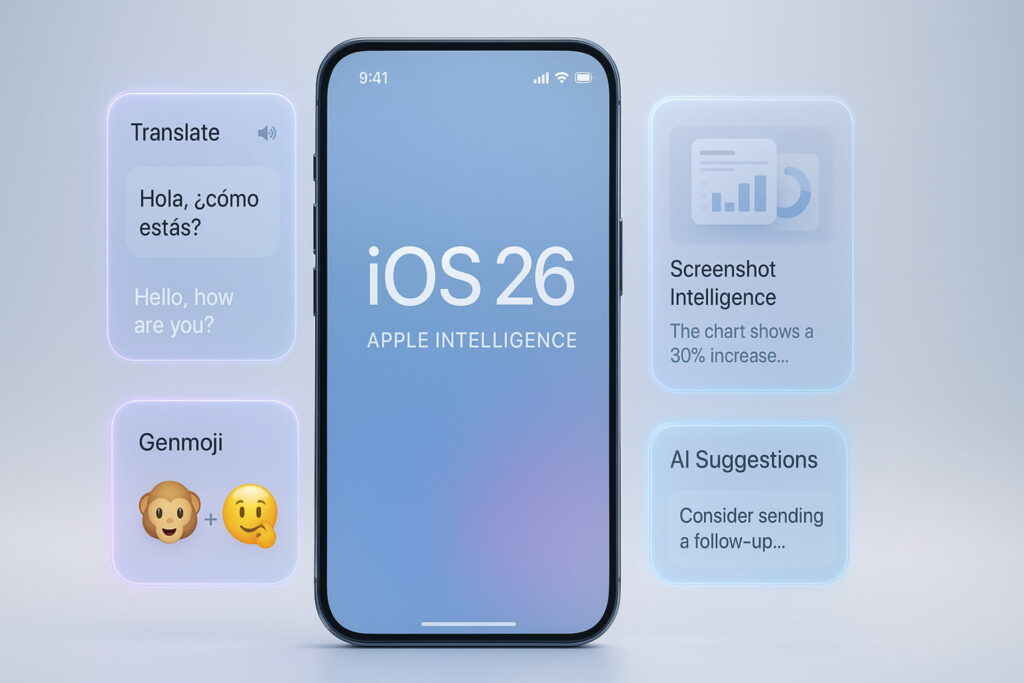 iOS 26 Apple Intelligence features, including live translation and AI tools, iOS 26