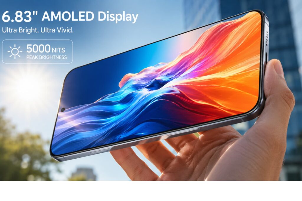 Bright AMOLED display of the A069P smartphone in sunlight, Phone A069P
