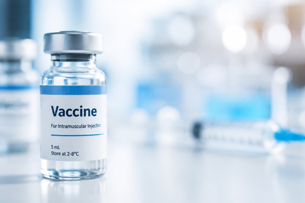 A vaccine vial representing the Ebola immunization efforts.